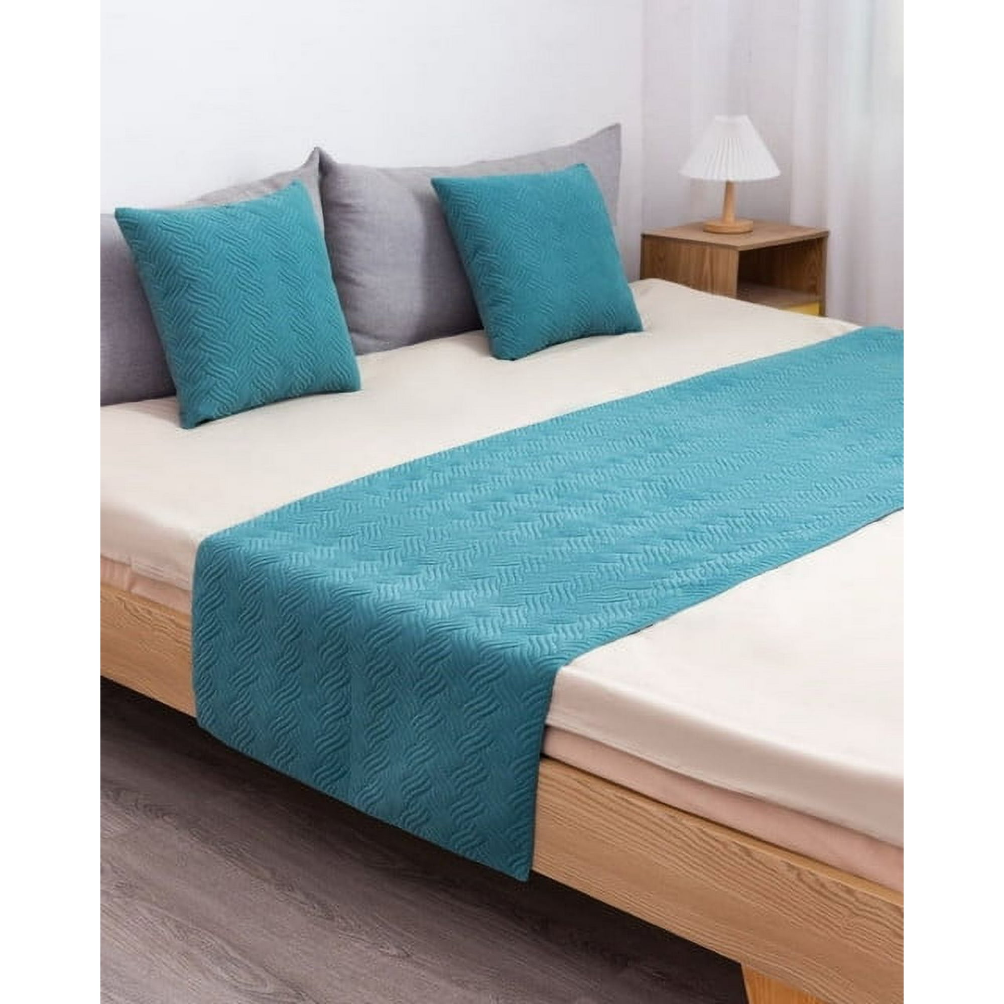 Todo Para El Hogar - Juego De Piecera De Cama Mas 2 Cojin Con Fundas Modelo Plush Turquesa