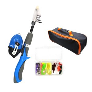 Ioensy - Caña De Pescar Y Carrete Combo Caña De Pescar Para Niños De Viaje Para Pescar Niños Niñas Azul