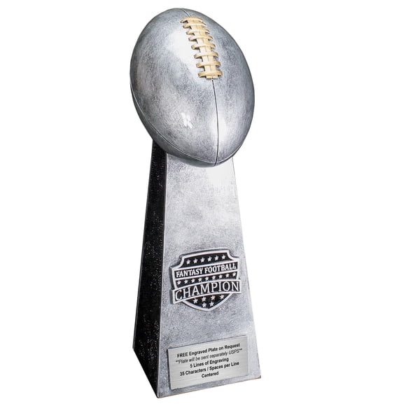 Trofeo Campeón de Fantasy Football de Decade Awards - 11,5 pulgadas de altura - Premio Torre Plateada FFL - Placa Grabada bajo Pedido (Plateado, 11,5)