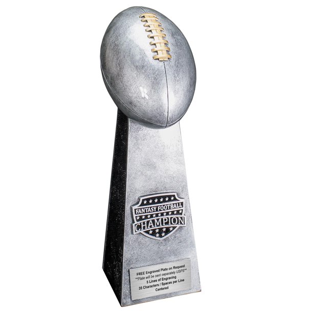 Trofeo Campeón de Fantasy Football de Decade Awards - 11,5 pulgadas de altura - Premio Torre Plateada FFL - Placa Grabada bajo Pedido (Plateado, 11,5)