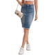 thumbnail image 4 of INSPIRE CHIC Falda de Jean para Mujer Regreso a Clases Dobladillo Deshilachado de Cintura Alta con Bolsillos Estiramiento de Longitud Media Falda de Mezclilla Azul Retro 2XL, 4 of 6