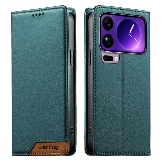 Funda Tipo Cartera de Cuero Sintético para XIAOMI 17 Pro Max Bloqueo RFID, con Ranuras para Tarjetas y Bolsillo para Efectivo, Cierre Magnético Fuerte Verde