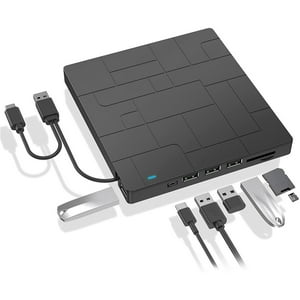 Unidad Óptica Dvd Externa Aaronmei Usb 3.0 Tipo-C Con 4 Puertos Usb Y Lector De Tarjetas Sd