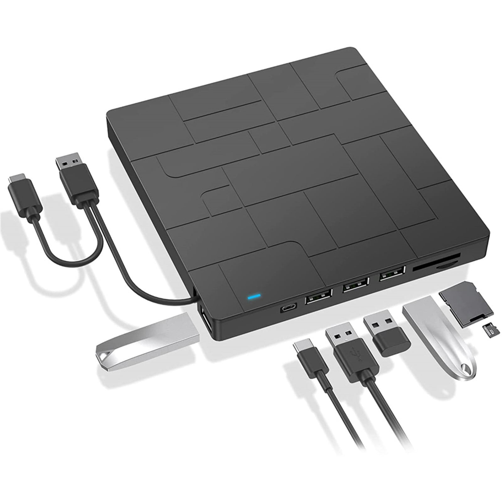 Unidad Óptica Dvd Externa Aaronmei Usb 3.0 Tipo-c Con 4 Puertos Usb Y Lector De Tarjetas Sd