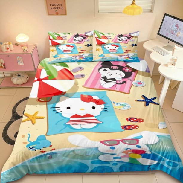 Duvet Cover Hello Kitty Cartoon Bedding Set Quilt Comfort Cover Luxury Double Size for Children Gift Home DecorBed Sheets