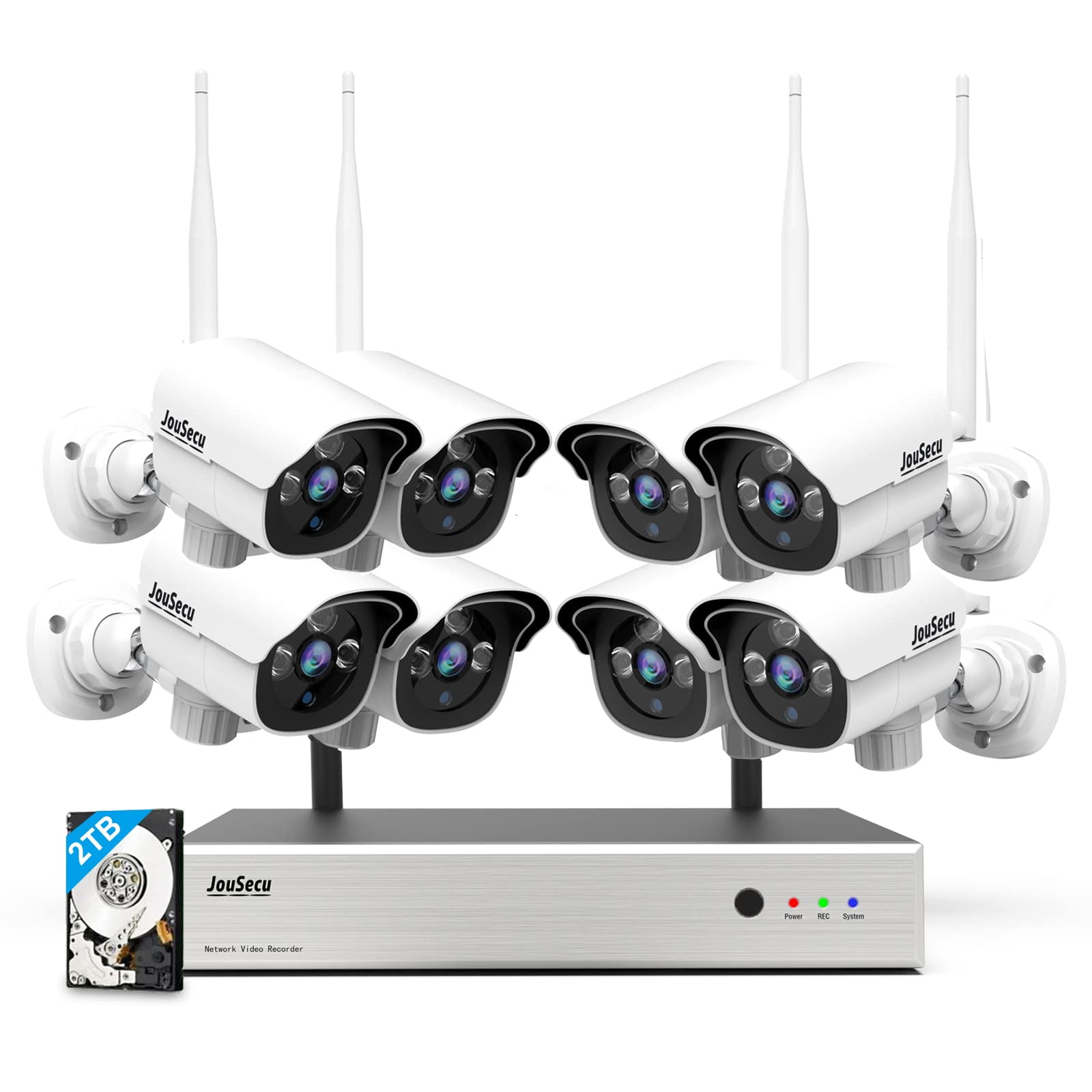Sistema De Cámara De Seguridad Jousecu 1080p Inalámbrico De 8 Canales Con Disco Duro De 2 Tb