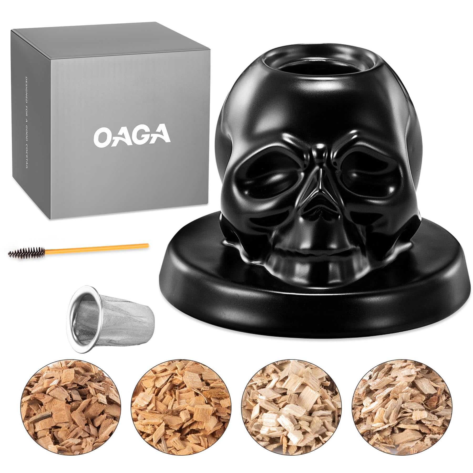 Kit Para Ahumar Whisky Oaga Skull Ceramic, 9,4 Cm De Diámetro