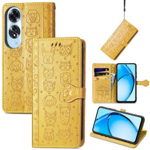 Funda Cartera Foxdock Para Oppo A60 4G , Flip Pu Con Relieve De Gatos Y Perros, Tarjetero Y Soporte