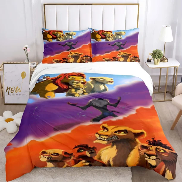 x2424 Bed SheetsThe Lion Simba Pattern Bedding Set Duvet Cover Pillowcase Twin Full Size Bedding Sets 3-Piece Bedding Set (1 Duvet Cover + 2 Pillow Shams) nj2424