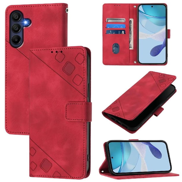 Funda Cartera para Samsung Galaxy A17 con Soporte y Ranuras, Resistente a Golpes y Rayones Rojo