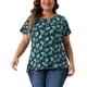 thumbnail image 1 of Agnes Orinda Blusas de Talla Grande para Mujeres Estampado Floral Manga Corta Cuello Redondo Camiseta Básica Casual Suelta 3X Azul, 1 of 6