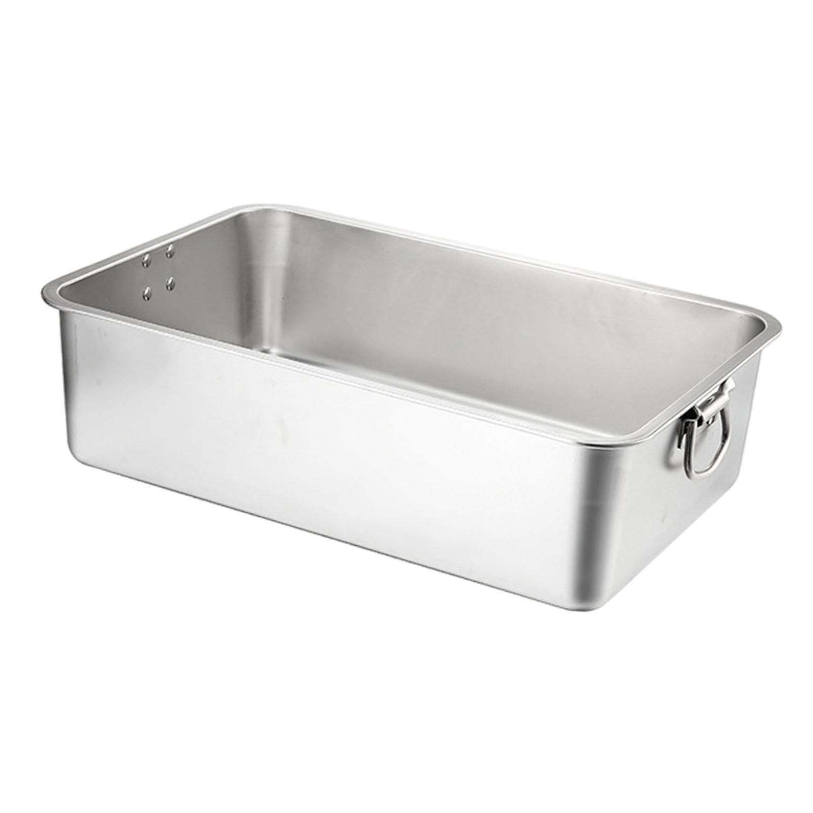 Magideal - Caja De Arena De Acero Inoxidable Caja De Arena Para Gatos Bandeja De Comida Con Asa Inodoro Para Gatitos Caja De Arena De Metal Bandeja De Baño Abier 50cmx35cmx7cm