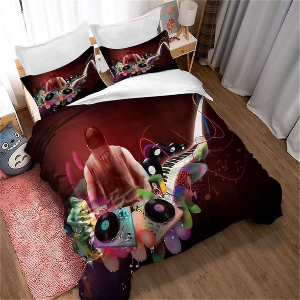 Juego de funda nórdica con diseño de DJ - Juego de ropa de cama de polialgodón liso teñido con fundas de almohada a juego - Fácil de cuidar, lavable a máquina (tamaño doble)