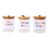 Danny Home - Set 3 Frascos Vidrio Té Café Azúcar Tapa Madera Multicolor