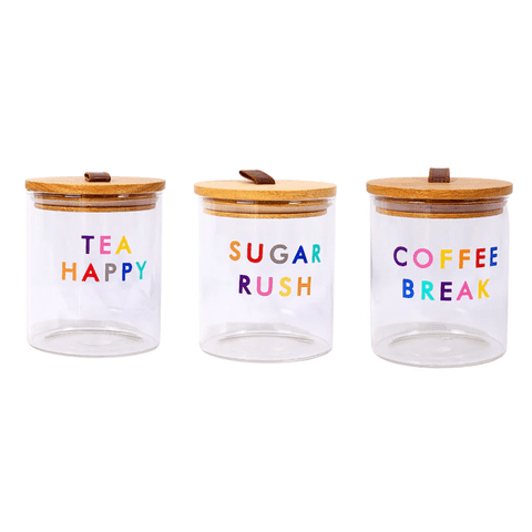 Danny Home - Set 3 Frascos Vidrio Té Café Azúcar Tapa Madera Multicolor