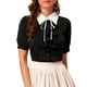 thumbnail image 1 of Camisa de Trabajo de Manga Corta con Botones y Volantes en la Parte Delantera con Cuello en Contraste para Mujer de INSPIRE CHIC S Negro, 1 of 6