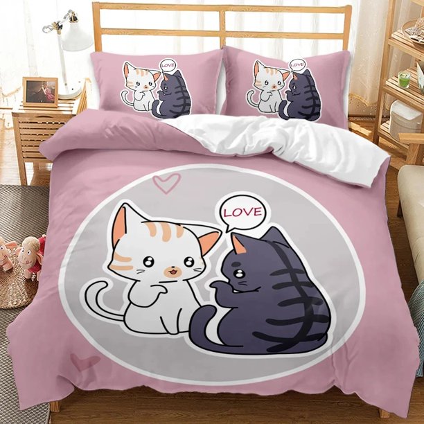 Cat Duvet Cover Queen Size,Cartoon Kitten Sleeping On Crescent Moon Stars Night Dreams Polyester Comforter Cover For BoysBed Sheets