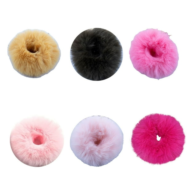 Paquete de 2 coleteros de pelo de conejo sintético peludo, coleteros de pelo artificial, banda elástica para el pelo, pulseras, accesorios para coletas, color rosa intenso.