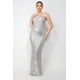 thumbnail image 1 of Saronite Vestido de Fiesta Ajustado de Tubo con Lentejuelas, Escote en V, sin Tirantes, Hombros Descubiertos, Abertura en la Espalda y Entrecruzado, Plateado (para Mujer), 1 of 2