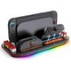 thumbnail image 1 of Estación de carga multifuncional para mandos Joypad Switch 2 con indicadores LED, 9 efectos de luz RGB, 12 ranuras para tarjetas de juego y organizador de escritorio, 1 of 7