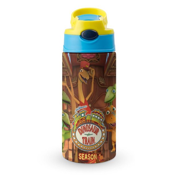 El Tren De Los Dinosaurios Botella De Agua Con Tapa Pop Top De Un Toque, Acero Inoxidable, A Prueba De Fugas, Para Deportes, Botella Infantil Azul 12 Oz