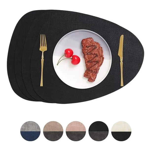Set 4 Individuales Ecocuero Impermeables Antimanchas Reversibles Jaspeado Negro