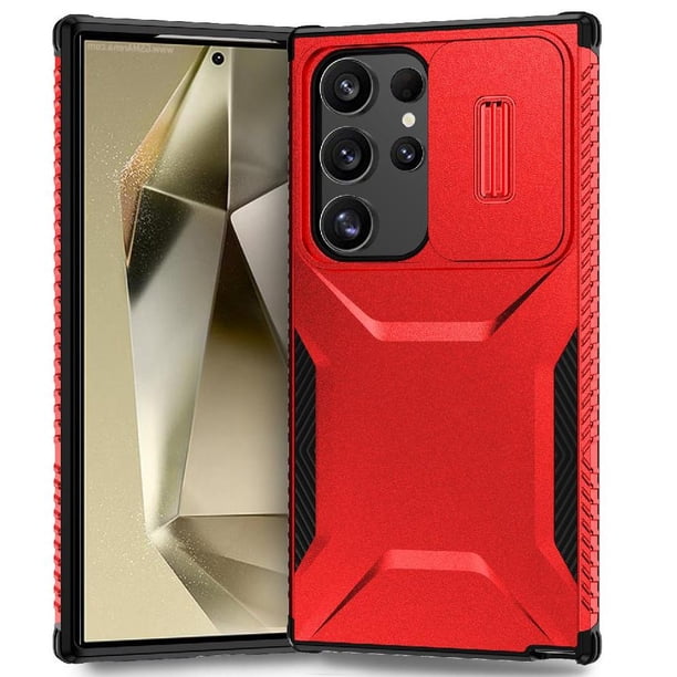 Funda Resistente para Samsung Galaxy S24 Ultra con Tapa Deslizante y Protección Militar Rojo
