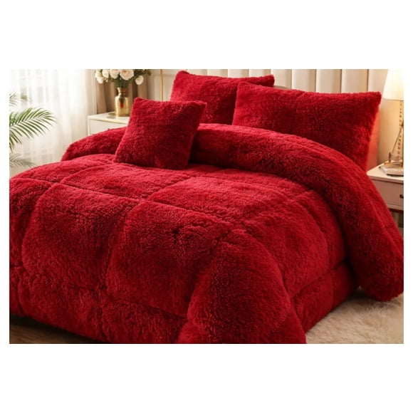 Cobertor Invierno Con Chiporro Burdeo 2plazas+fundas Alm+funda Coji