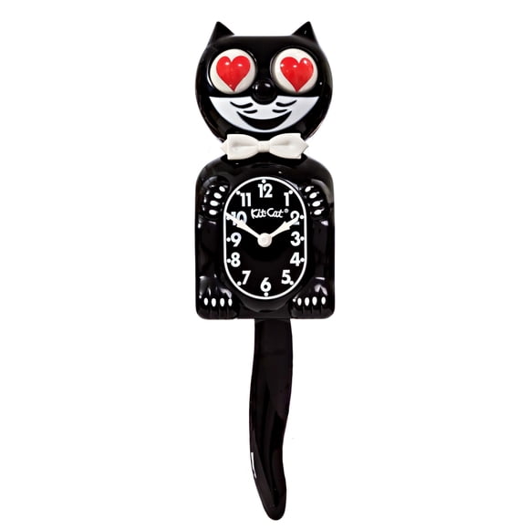 Kit de reloj de pared Cat Klock Classic negro con ojos en forma de corazón, 39 cm