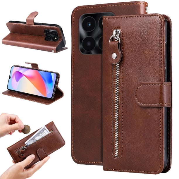 Funda con Cremallera para Honor X6A, Carcasa Cartera de Cuero PU con Soporte y Tarjetero