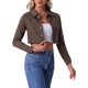thumbnail image 4 of INSPIRE CHIC Chaqueta de Mezclilla Recortada Lavada de Primavera Verano con Botones y Cuello Desgastado para Mujer, Café XL, 4 of 6