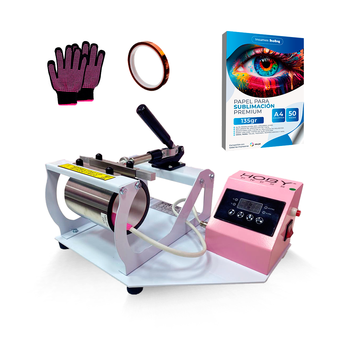 Hobypress - Estampadora De Tazas 11Oz Rosa + Insumos