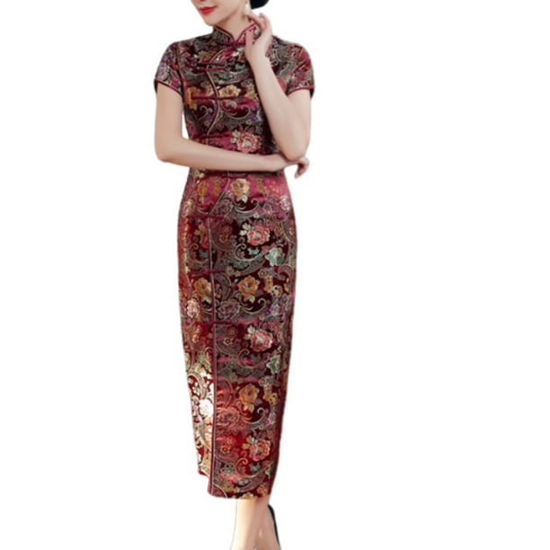 Vestido cheongsam de diez hebillas, desfile de ropa de verano, etiqueta larga, corte entallado