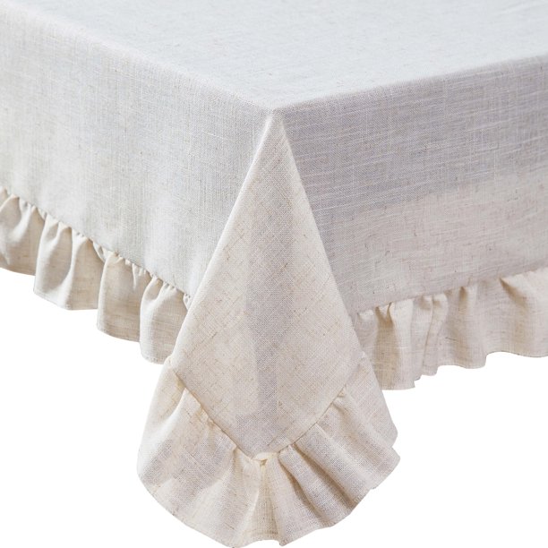 Laura Ashley Dothan Mantel de Lino y Poliéster, 152 cm × 257 cm, con Volantes, Color Topo