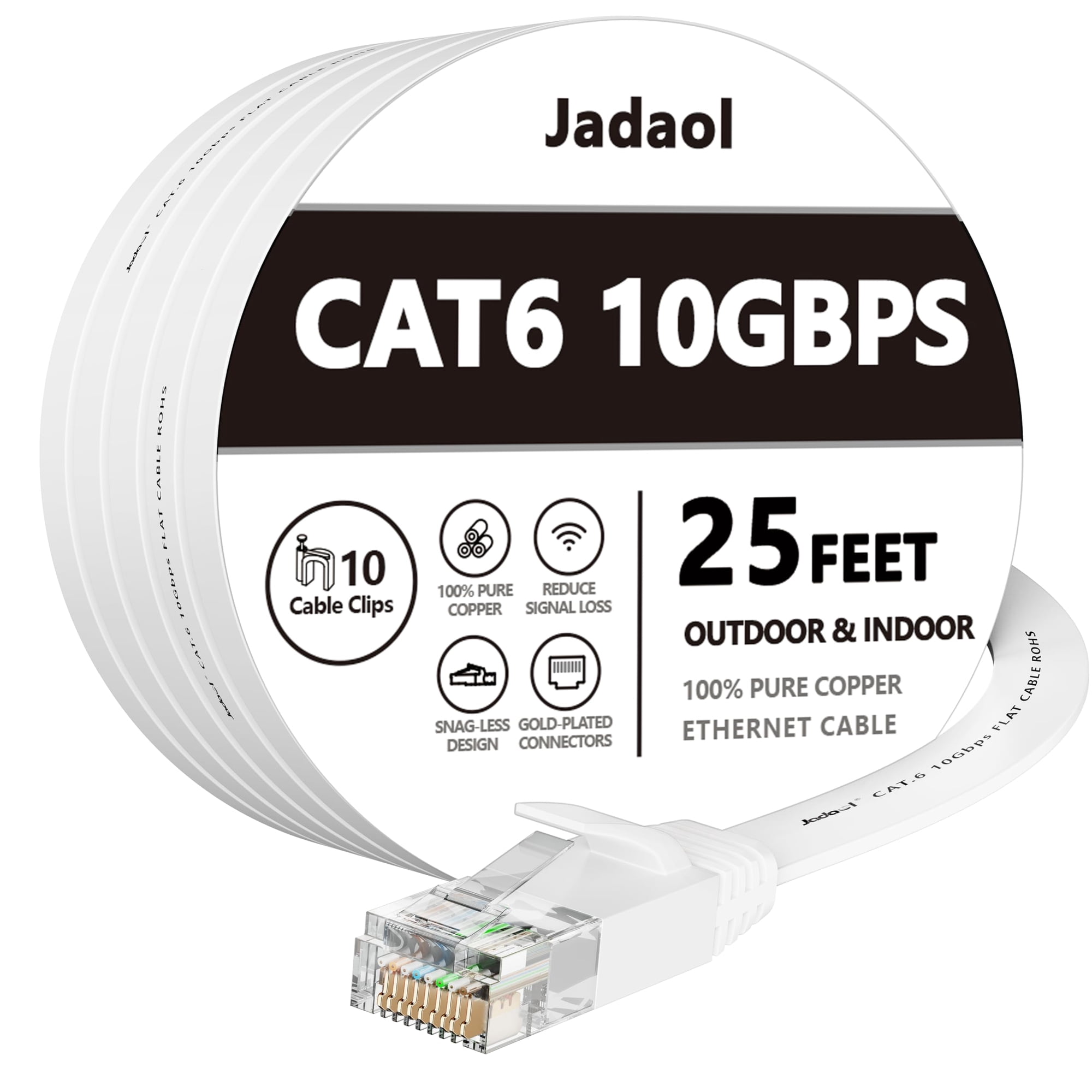 Cable Ethernet Jadaol Cat 6 De 25 Pies Y 10 Gbps, Compatible Con Cat8 Cat7, Blanco