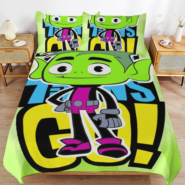 Teen Titans Go Cartoon Bedding Sets Ultra Soft Skin-Friendly Duvet Cover 3 Piece, Cute Comforter Cover Bed Set for Boys Girls Kids