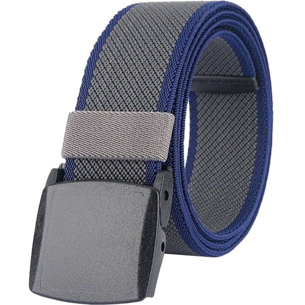 Cinturones elásticos para hombres y mujeres, cinturón de lona elástico, hebilla de plástico resistente para el trabajo, viajes y deportes, 125cm, Gris Borde Azul