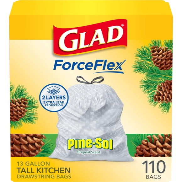 Bolsas de basura Glad ForceFlex Tall Kitchen 13 L 110 quilates Pine-Sol