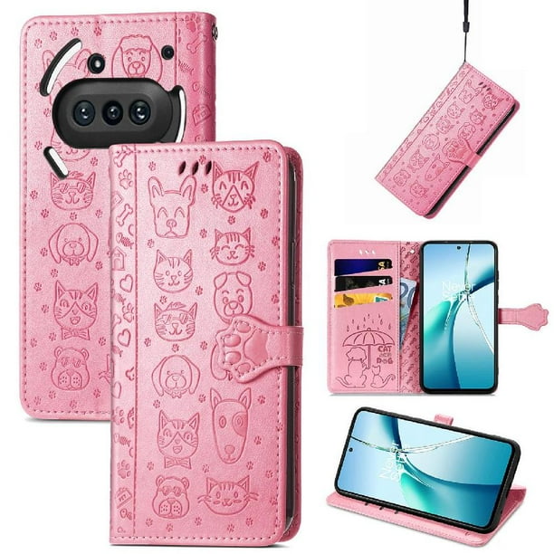 Funda Cartera FOXDOCK para Nothing Phone 3A , Flip PU con Relieve de Gatos y Perros, Tarjetero y Soporte
