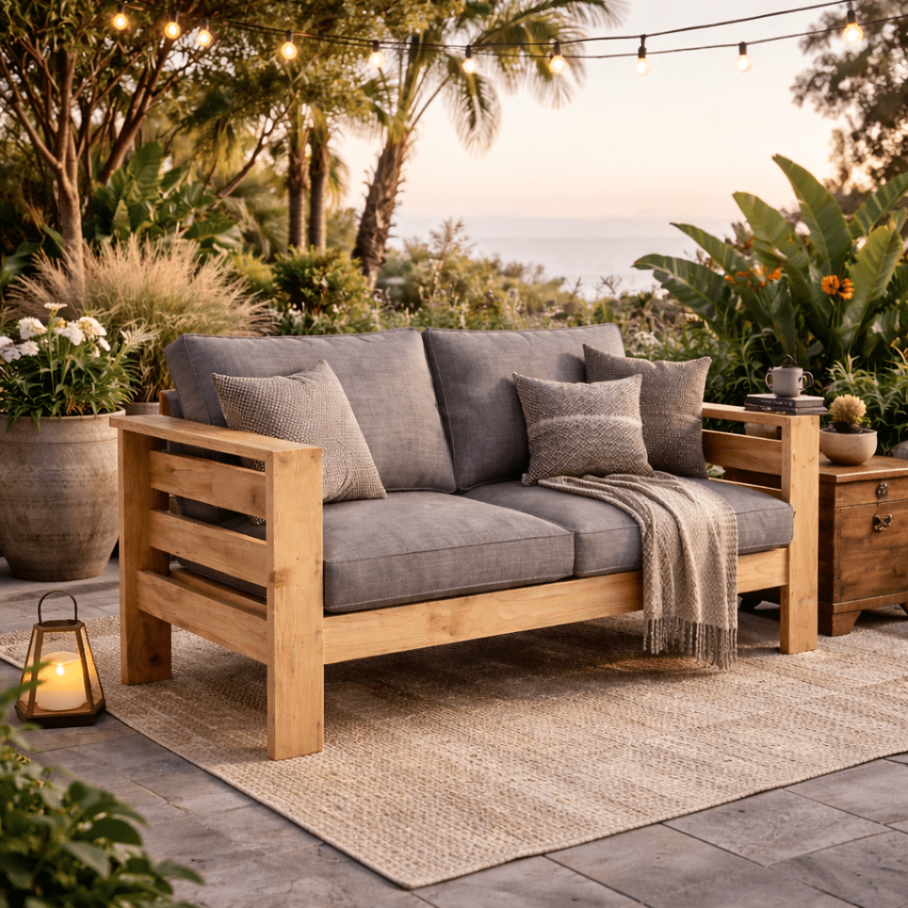 Byf - Sillón Terraza Madera De Pino Rústica 2 Cuerpos + Cojín De Asiento + Cojín De Respaldo