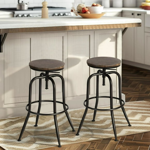 Pack 2 Pisos Bar Ajustable Industrial 32x32x76 Cm Walnut