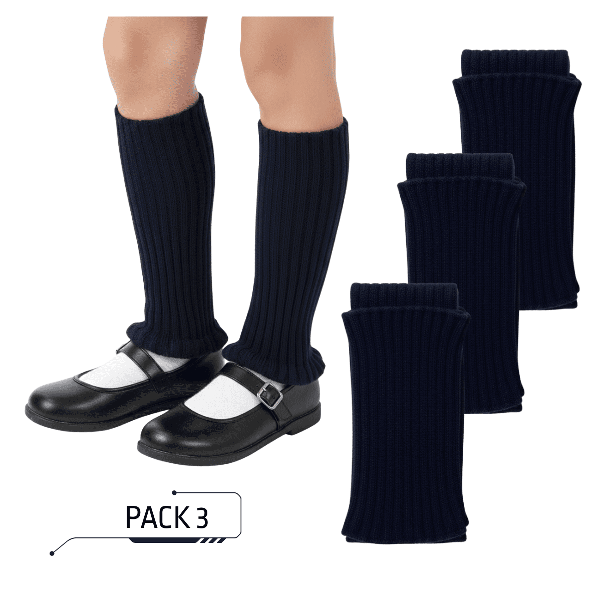 Genérico - Pack 3 Polainas De Lana Para Niñas - Azul Clásico - Talle Único