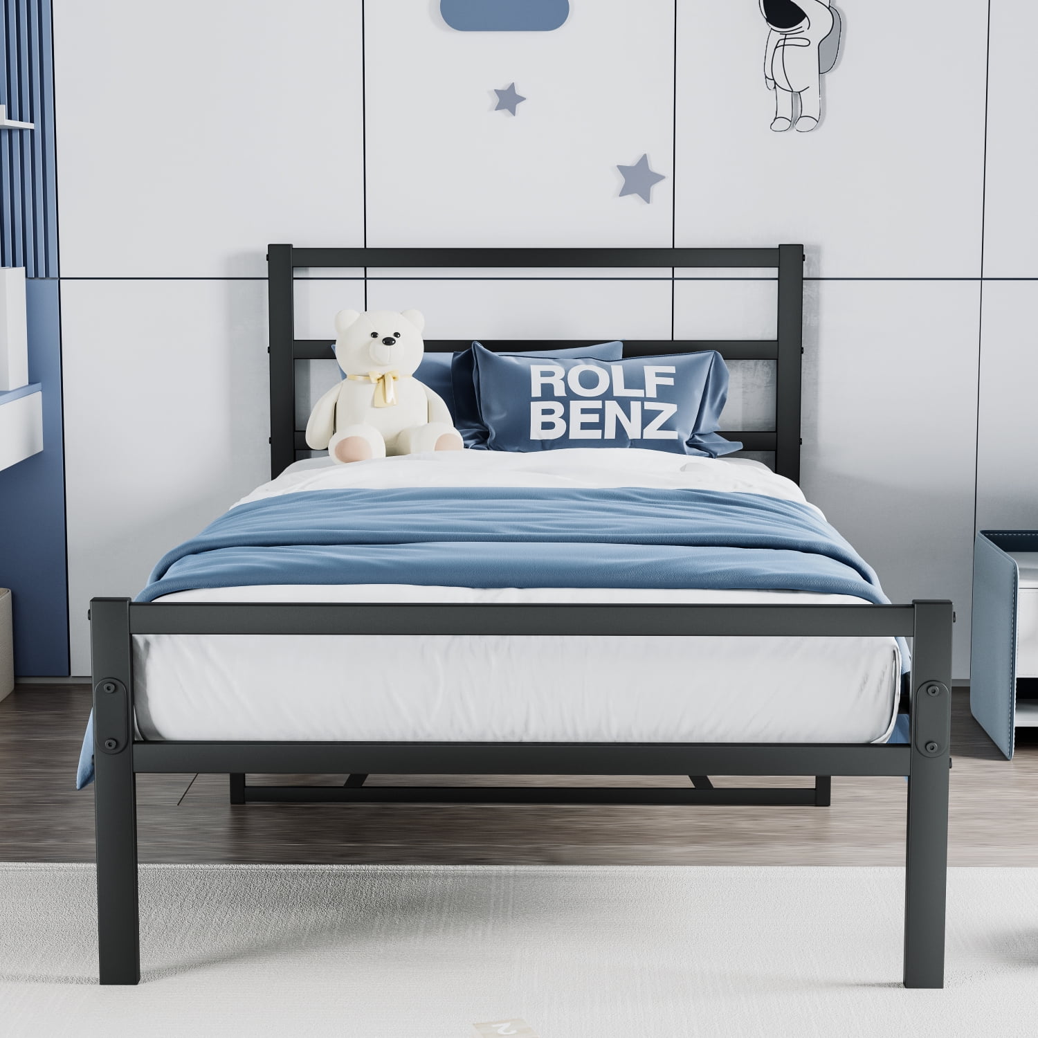 M&ms - Metal Platform Bed Frame With Headboard, Sturdy Metal Frame, No Box Spring Needed(twin)