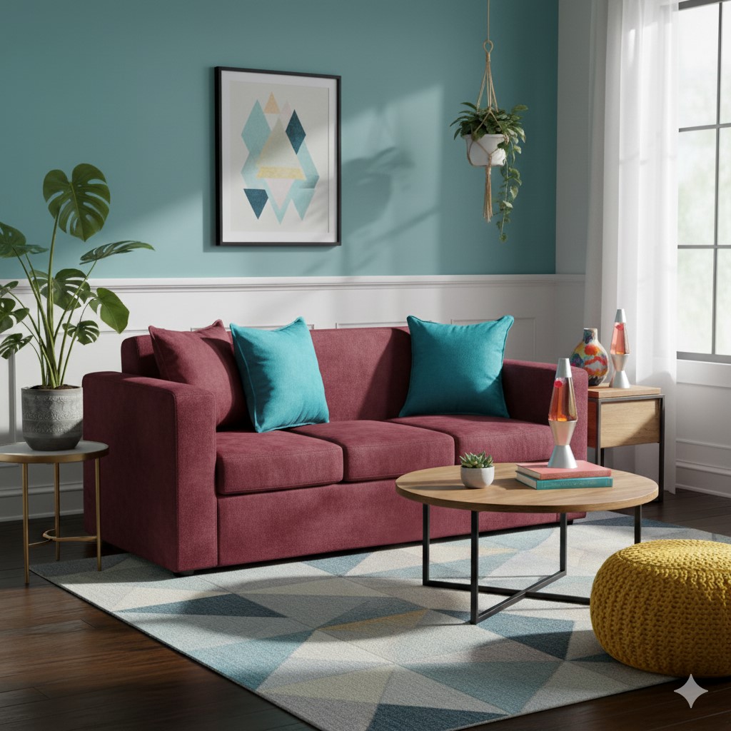 Deco Outlet - Sofá Turín 3C Felpa Burdeo