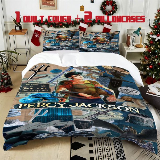 3pcs Percy Jackson Anime Printed 3pcs Bedding Set Soft Duvet Cover with 2 Pillowcases All Season Comfort