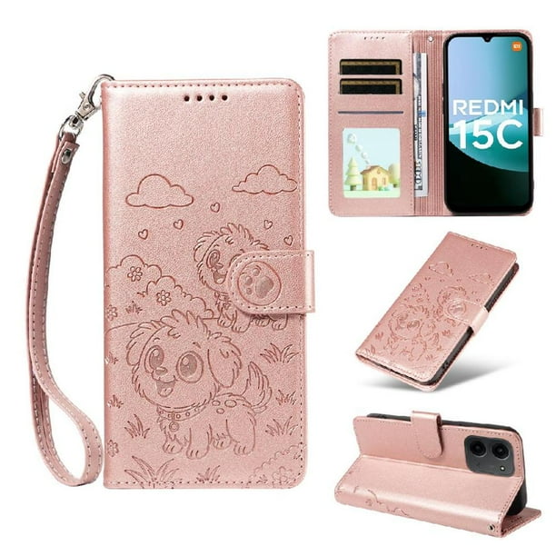 Funda Billetera FOXDOCK Compatible con Xiaomi POCO C85, Diseño Perrito Tierno, Ranuras para Tarjetas y Soporte Plegable