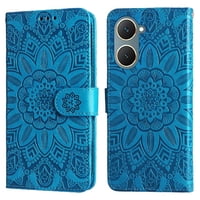 Funda Tipo Cartera Foxdock Para Vivo Y03 4G , Diseño Girasol En Relieve, Cuero Pu, Cierre Magnético, Soporte Y Tarjetero