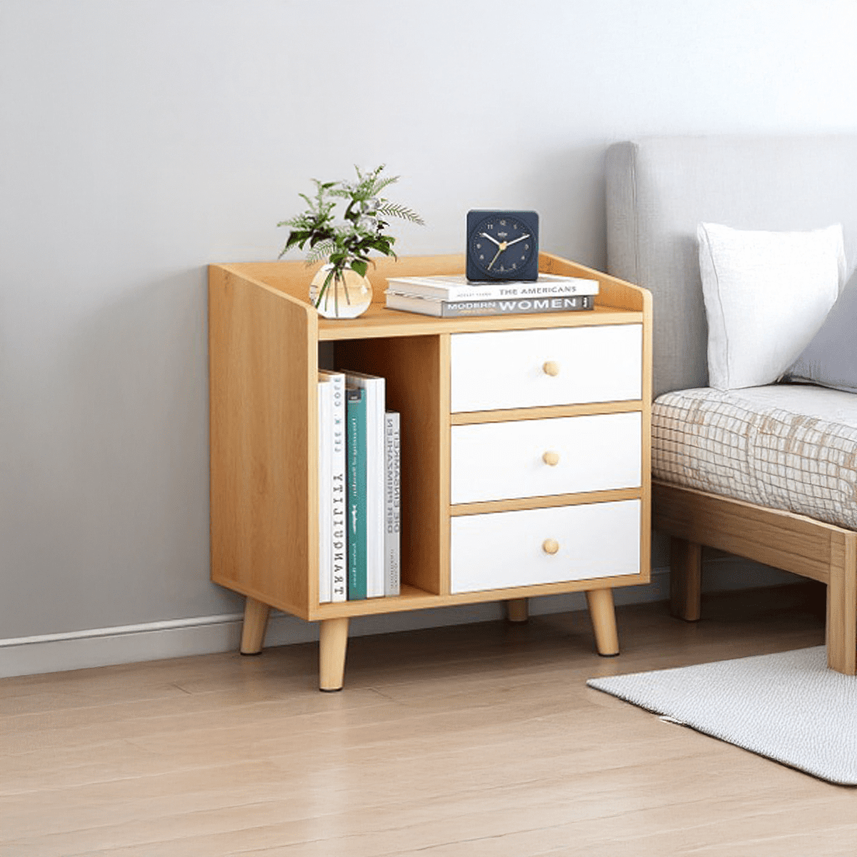 Tienda El Garage - Velador Mesita Zt3 Madera 3 Niveles 3 Cajones Librero Organizador