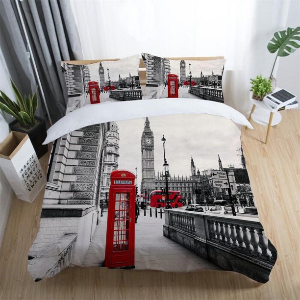 Forest Leaves Tower Flag Train Quilt Duvet Cover Set Pillowcase Children3-Piece Bedding Set