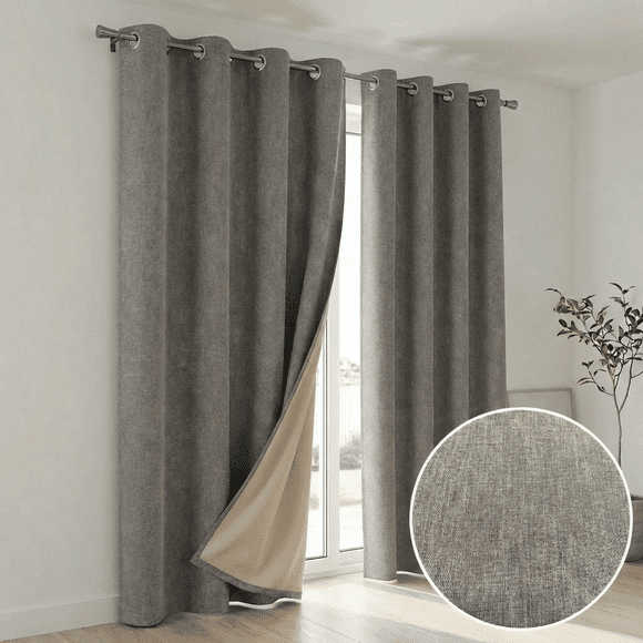 Cortina 100% Blackout Tipo Lino 2 Paños 220x140 Home Strike - Gris Oscuro